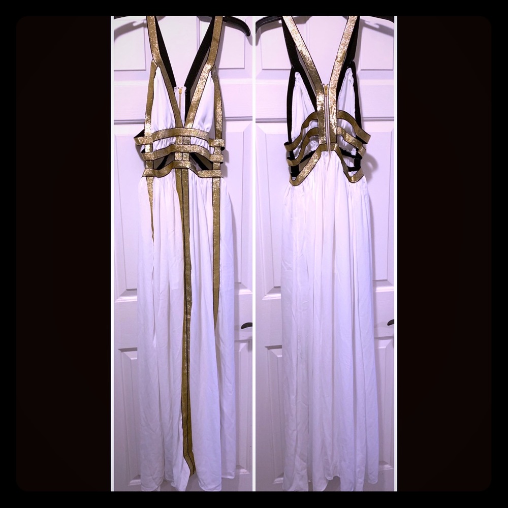 White and gold maxi dress